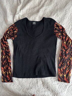 Mesh Long-Sleeve with Flame Decal